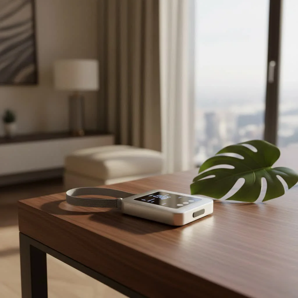 Digital luggage scale weighing a suitcase