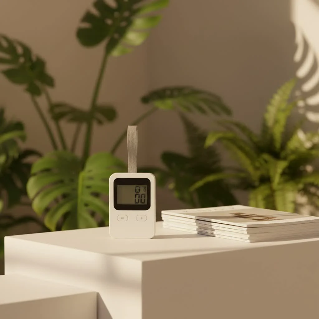 Digital handheld luggage scale weighing a suitcase