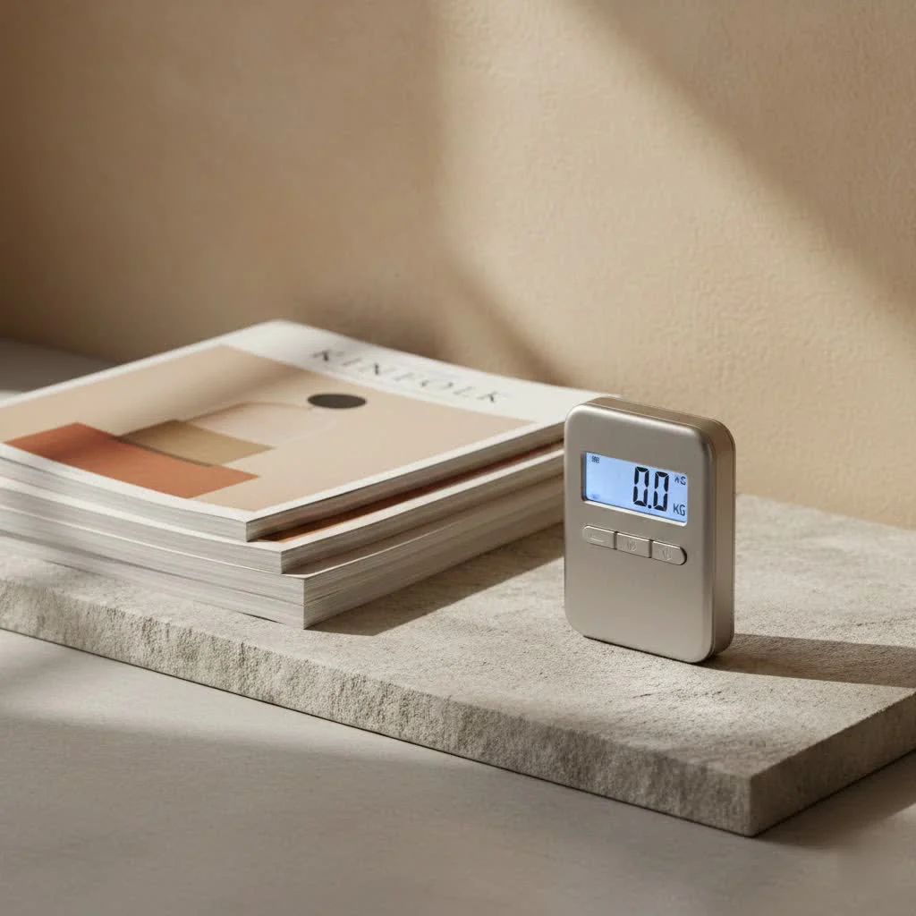 Digital hanging luggage scale measuring a suitcase