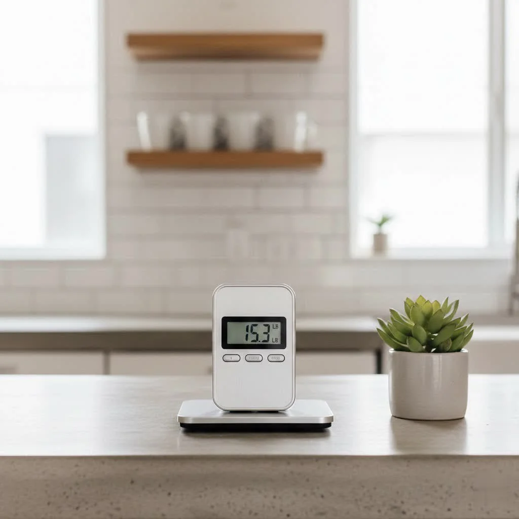 Digital luggage scale weighing a suitcase