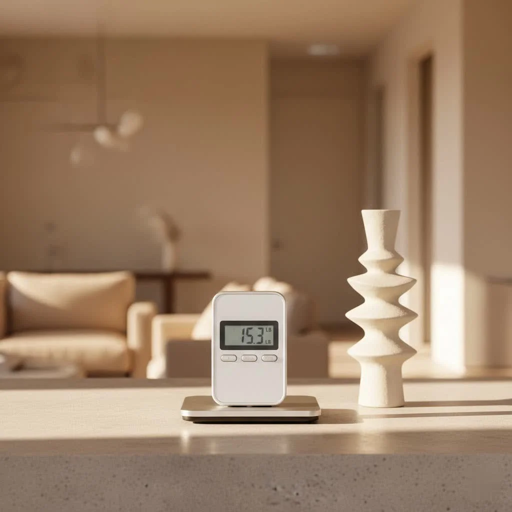Digital luggage scale showing a precise weight reading