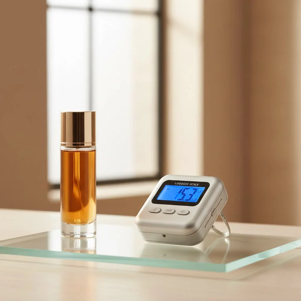 Digital luggage scale weighing a suitcase