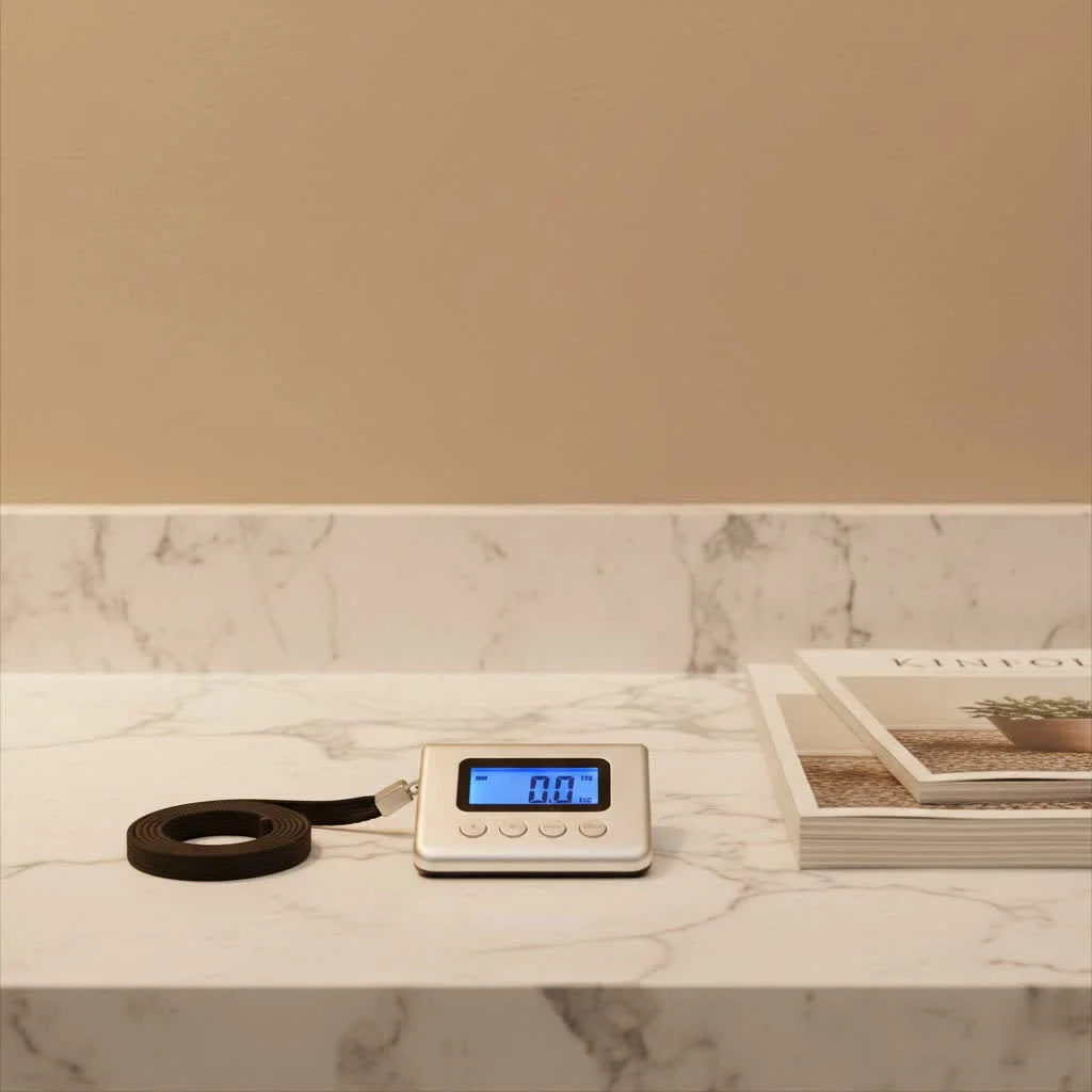 Digital luggage scale measuring a suitcase