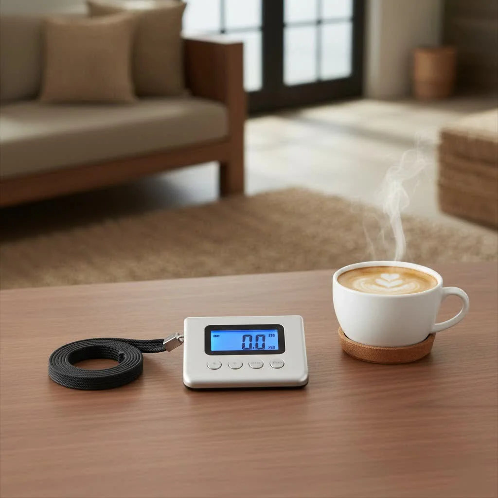 Analog luggage scale measuring a suitcase