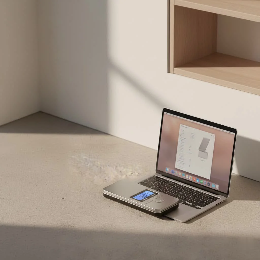Digital portable luggage scale weighing a suitcase