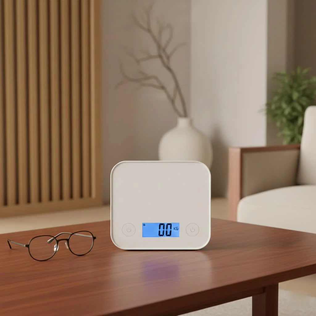 Digital luggage scale measuring a suitcase